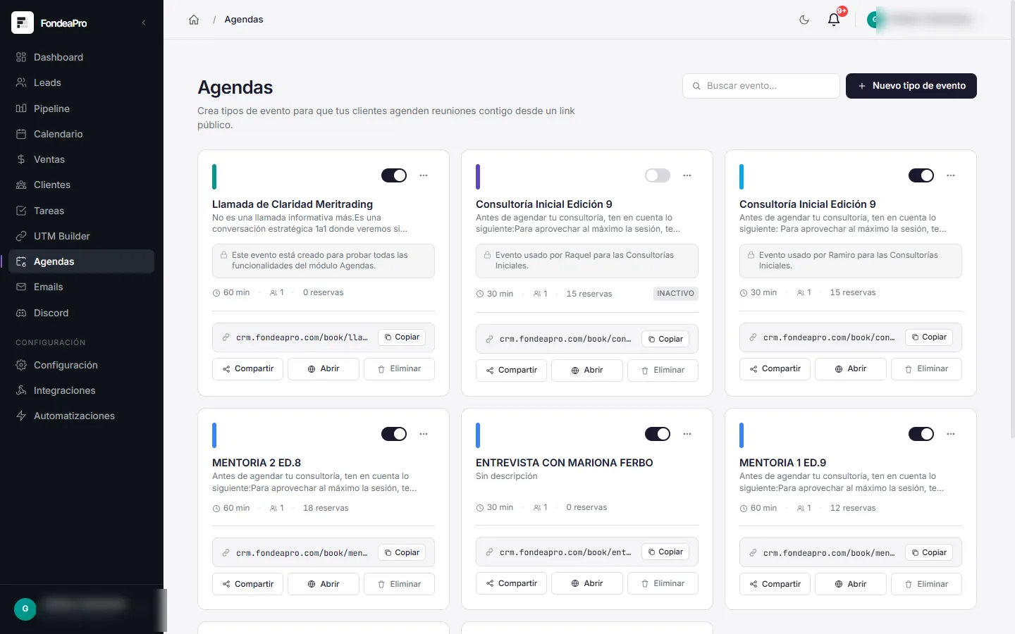 Módulo de agendas de Gudari CRM