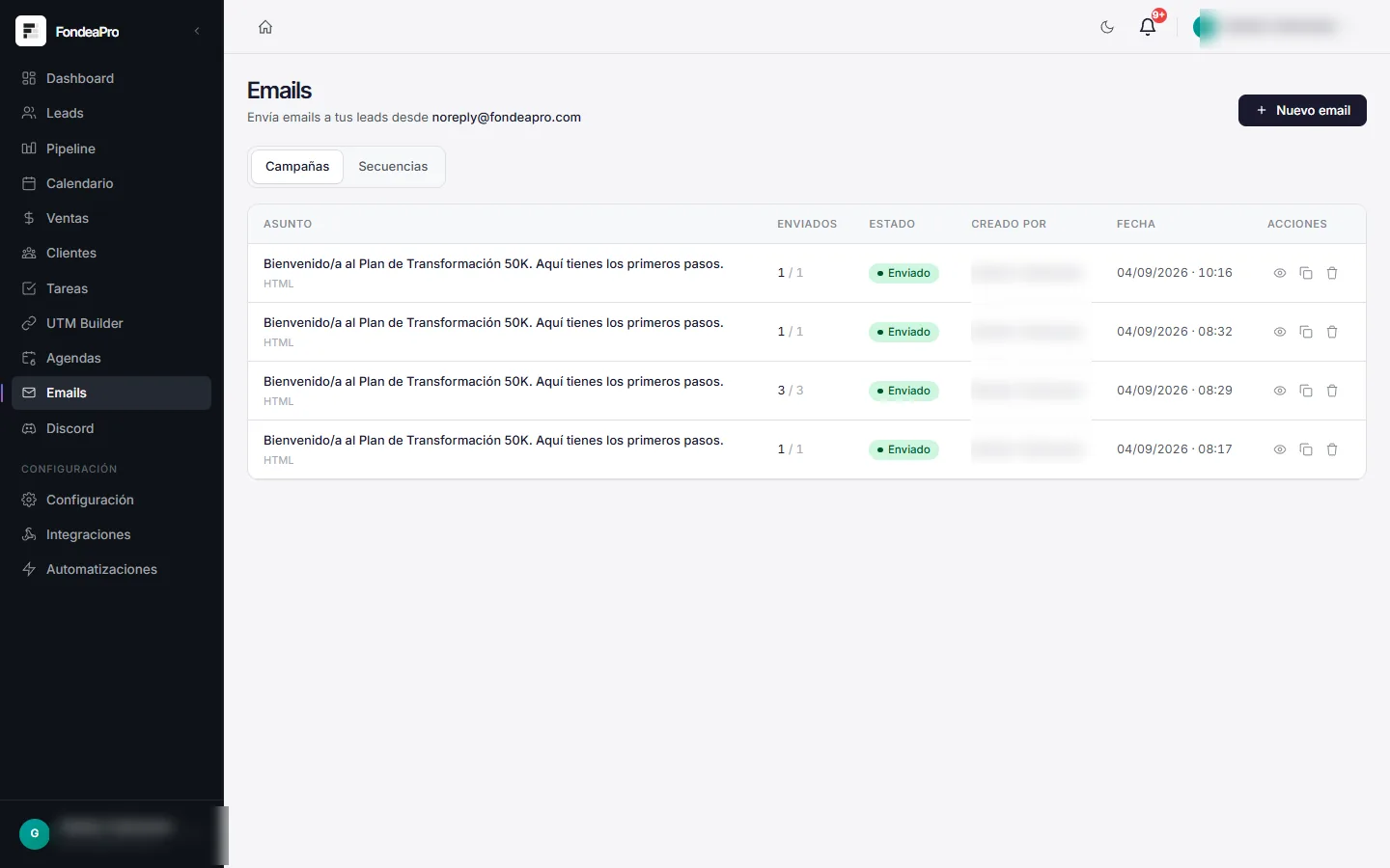 Campañas de email de Gudari CRM