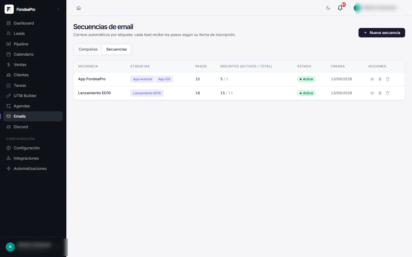 Secuencias de email de Gudari CRM