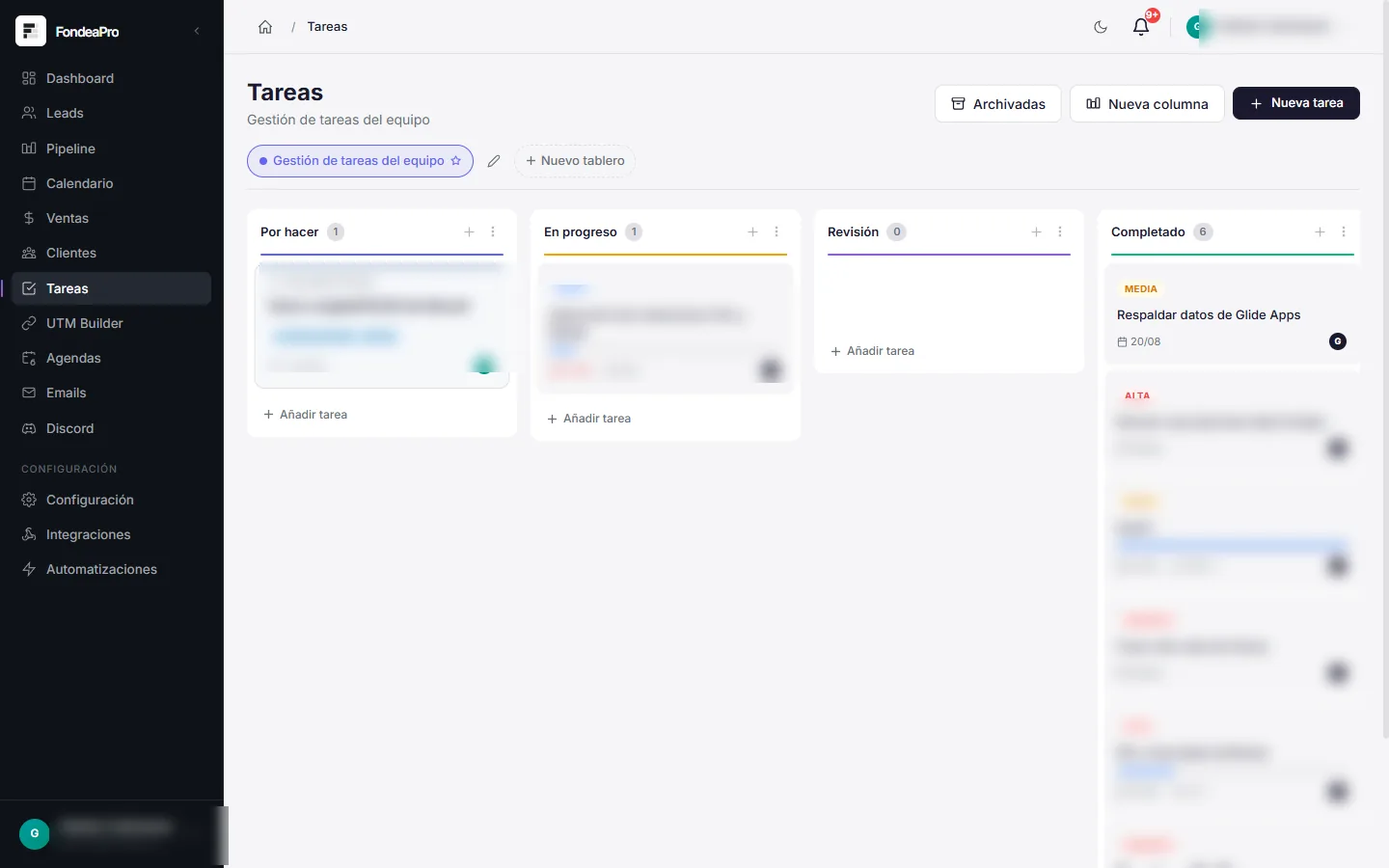 Tareas de Gudari CRM