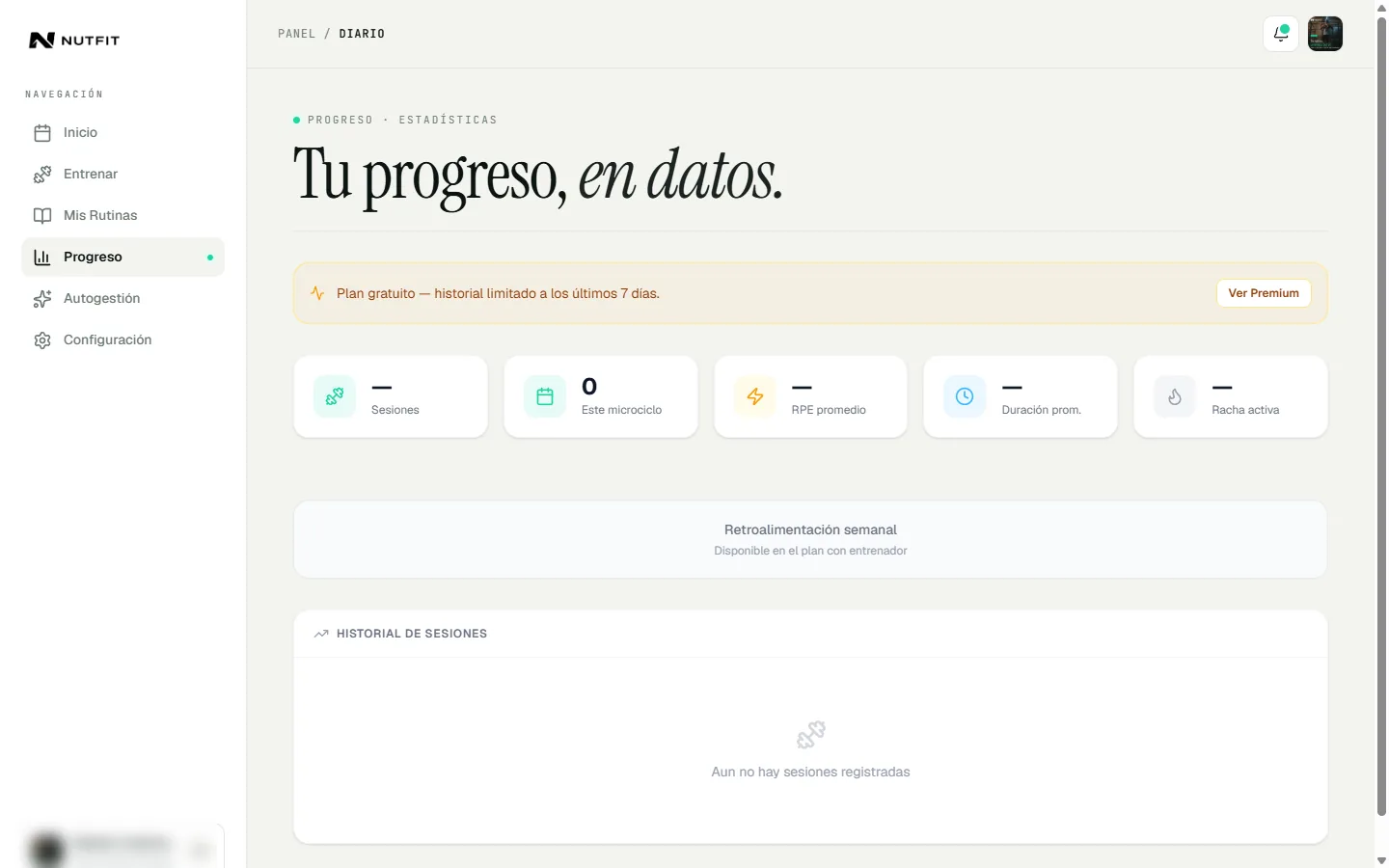 Progreso del atleta en Nutfit