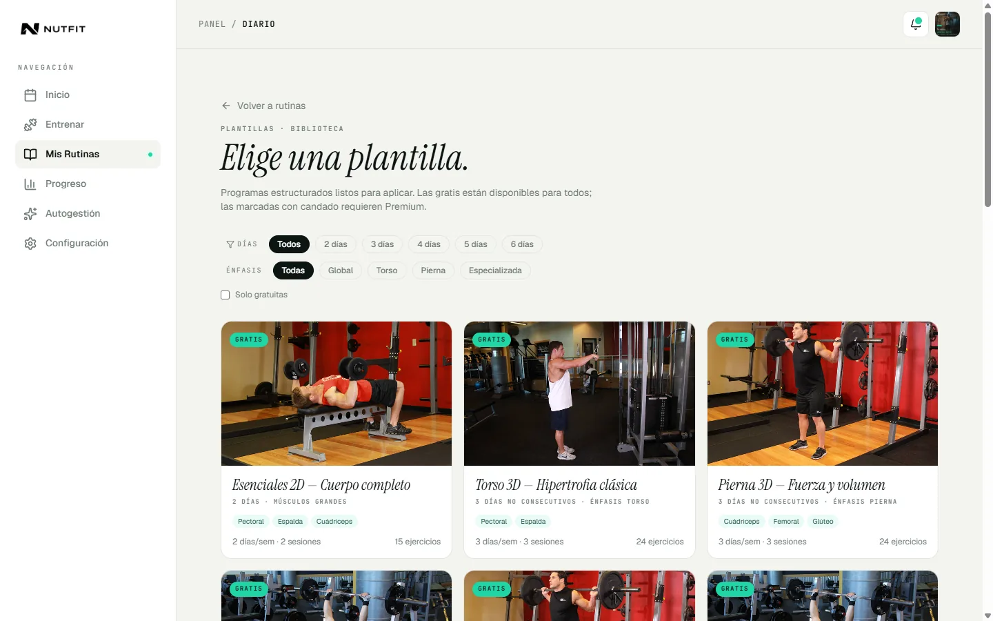 Plantillas de rutina en Nutfit